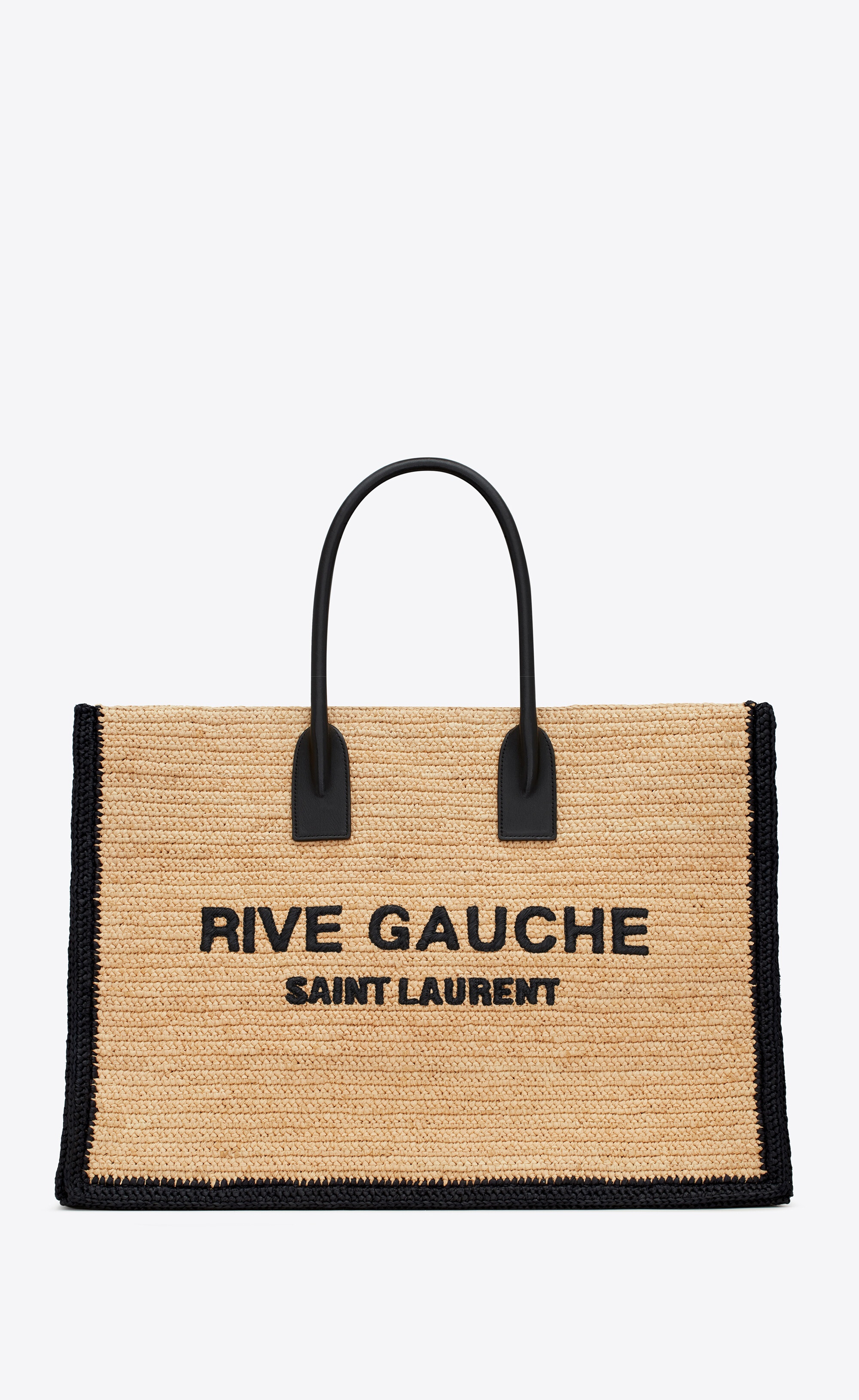 rive gauche tote bag in raffia and leather - 1