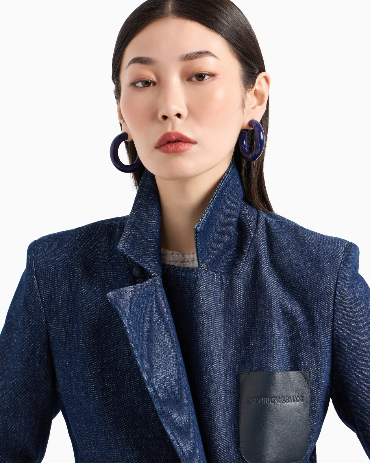 Double-breasted 11 oz denim blazer with logo leather pocket - 5