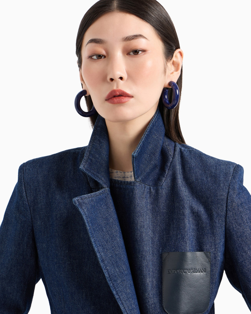 Double-breasted 11 oz denim blazer with logo leather pocket 5