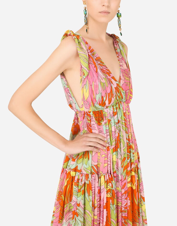 Long 60s-print chiffon dress - 4