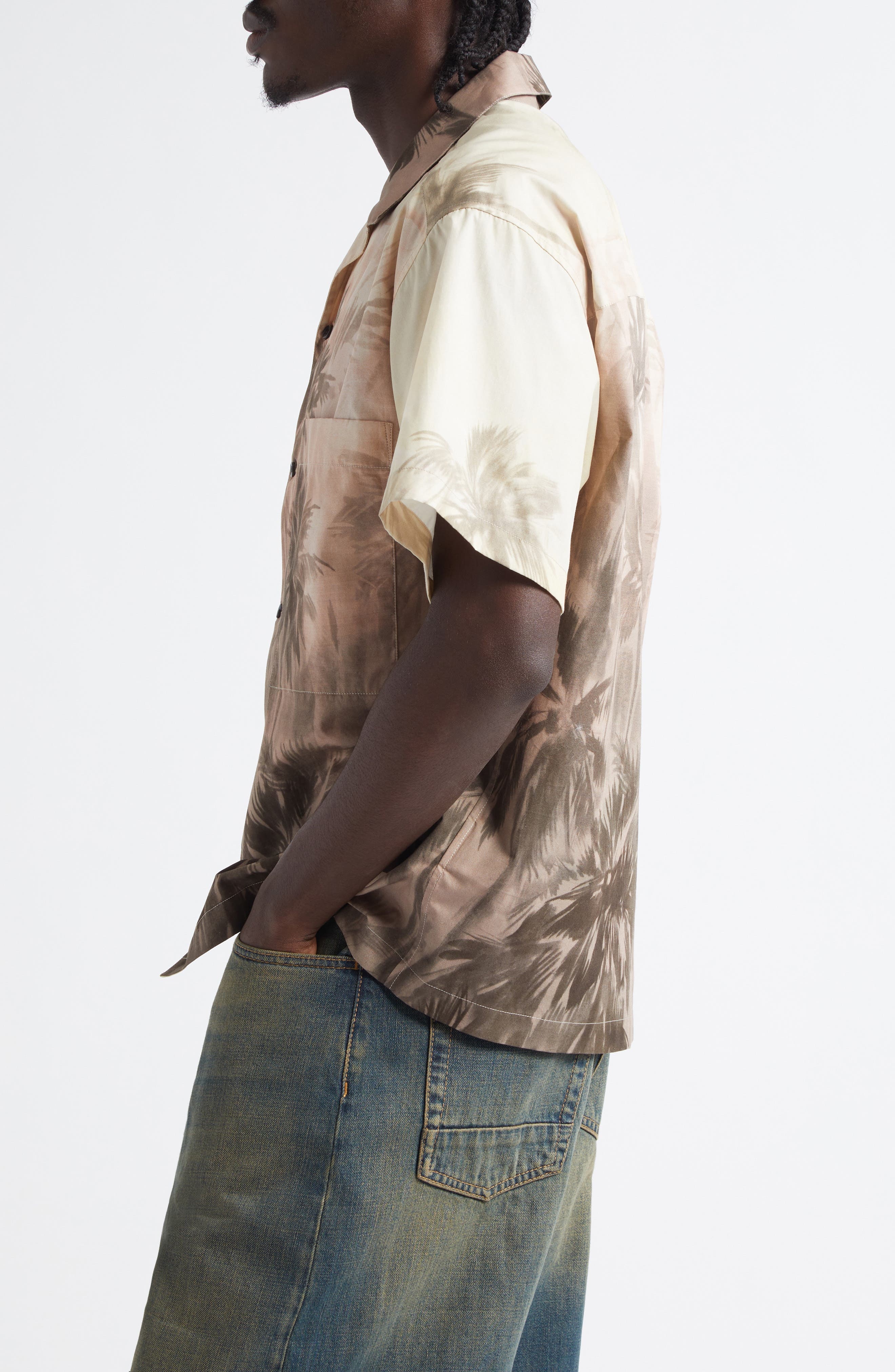 Palm Angels Sunset Palms Cotton Camp Shirt in Beige - 3