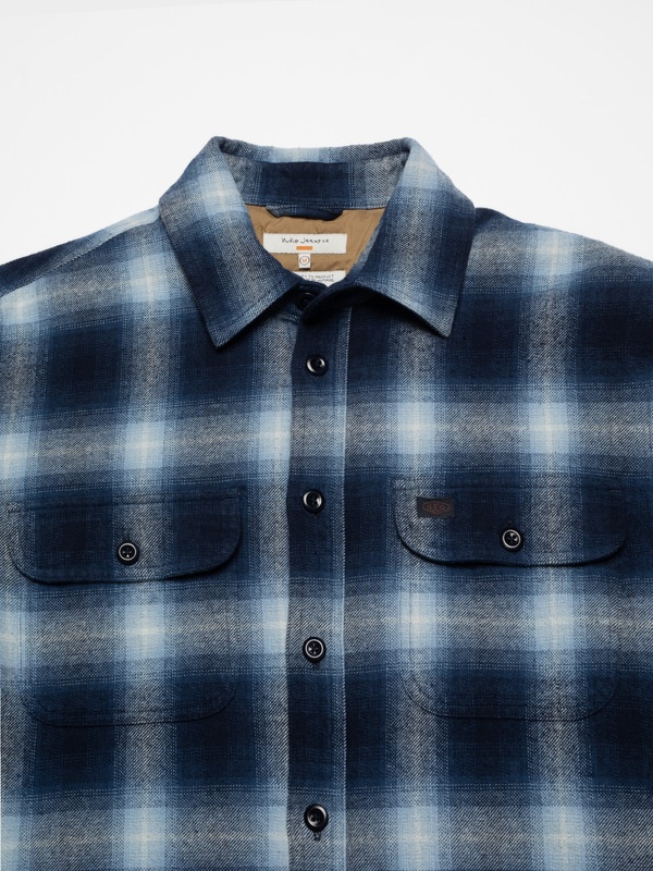 Glenn Padded Shadow Check Shirt Blue - 6