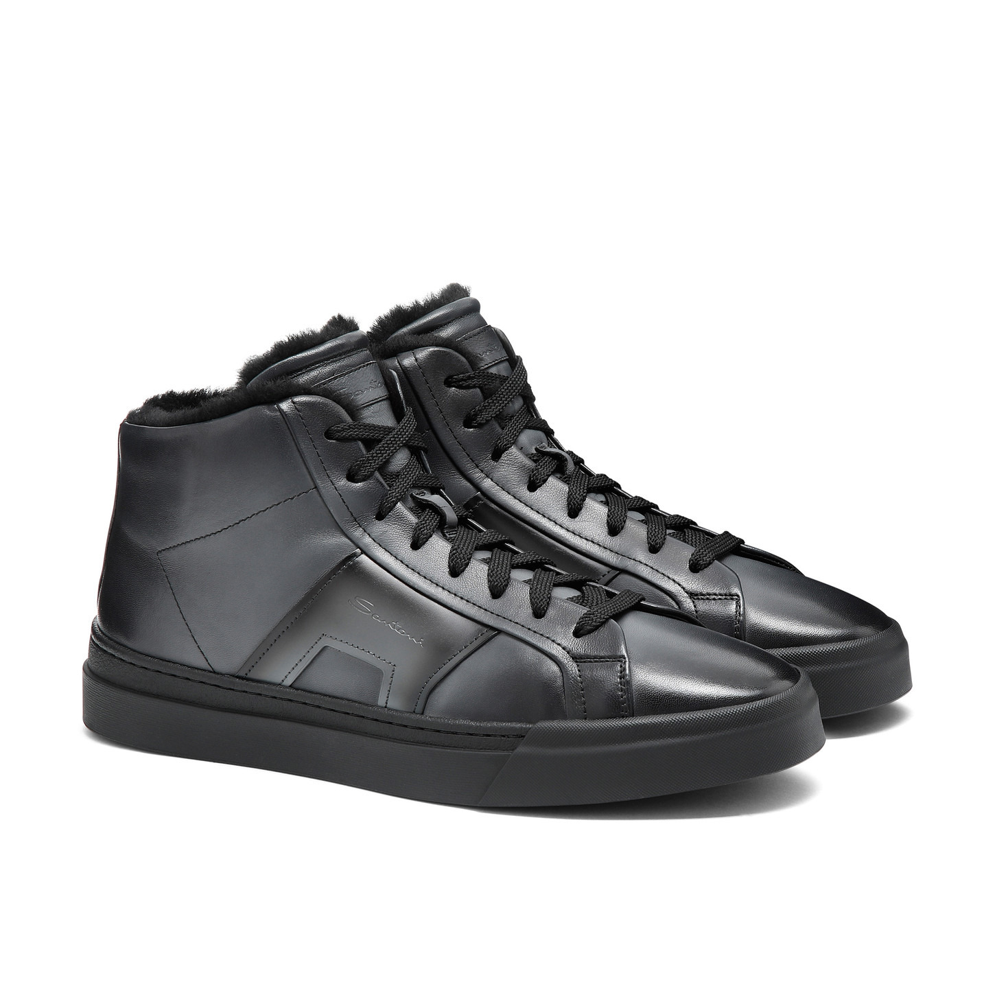Men’s grey leather Double Buckle Sneaker with fur - 2