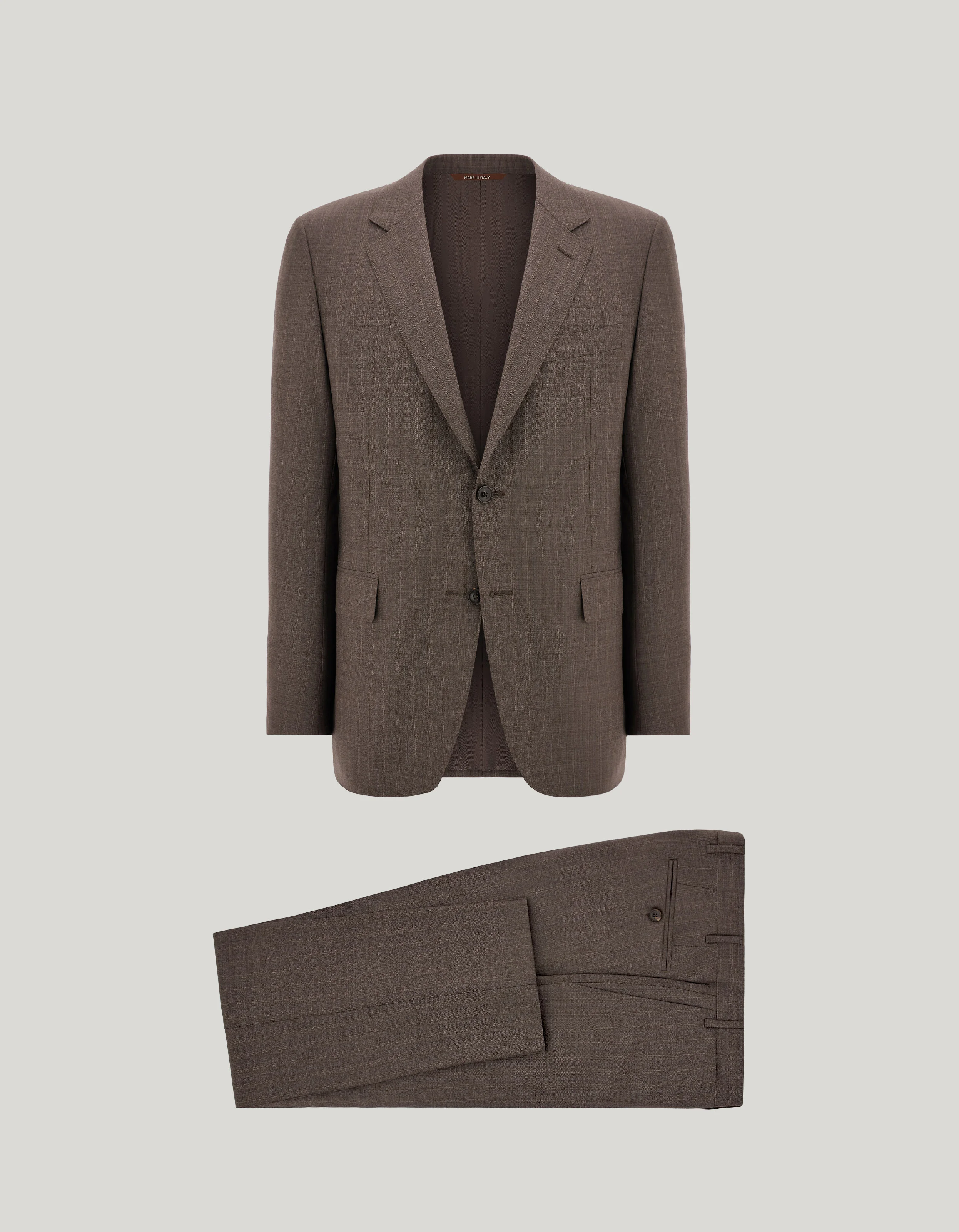 WALNUT AND LIGHT BLUE 150'S WOOL AND SILK PINSTRIPED HERRINGBONE REGULAR-FIT SUIT - 1