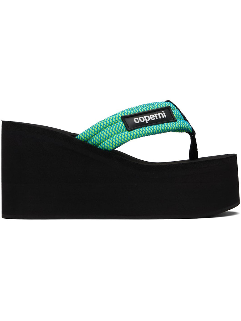 Black & Green Wedge Heeled Sandals 1