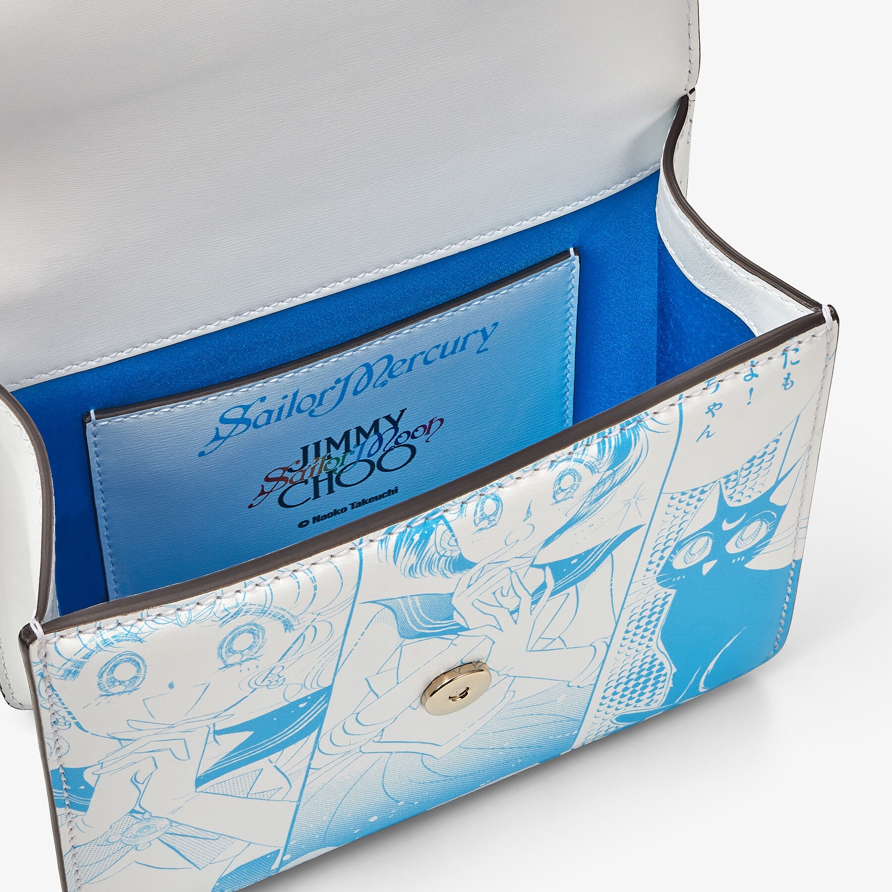 Sailor Mercury Varenne Quad XS
Blue Manga Printed Leather Shoulder Bag with Pearl Strap - 3