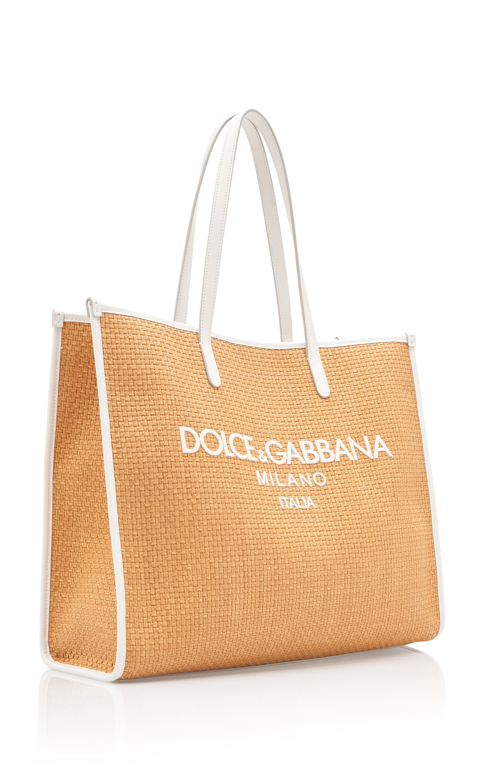 Logo-Embroidered Raffia Tote Bag neutral - 3