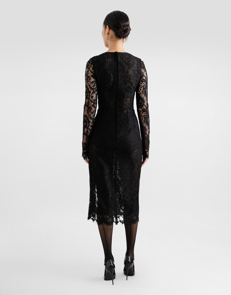 Flared calf-length floral lace dress with contrasting lining 3