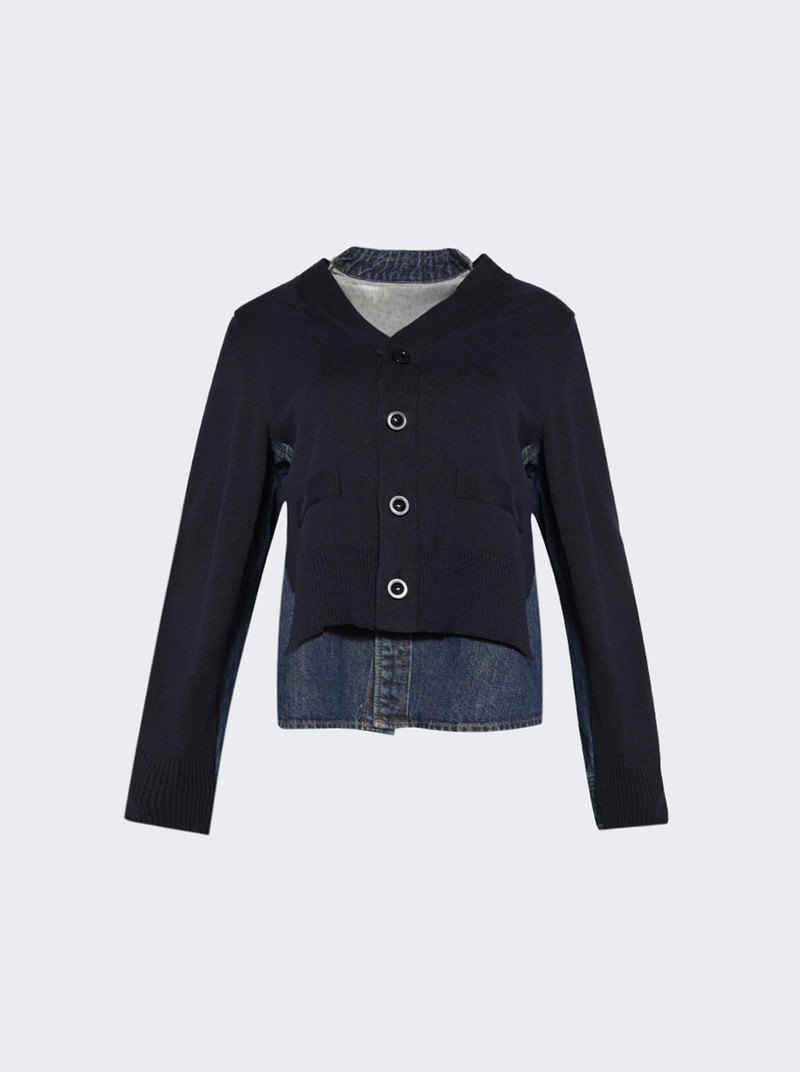 Denim X Knit Cardigan Blue - 1