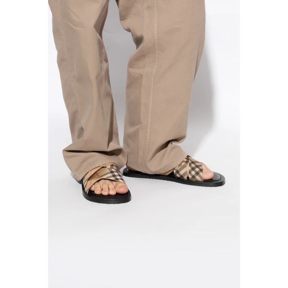 【BURBERRY】PAVILLON SLIDES Burberry Men's Check Pavilion Slide Sandals | Neiman Marcus