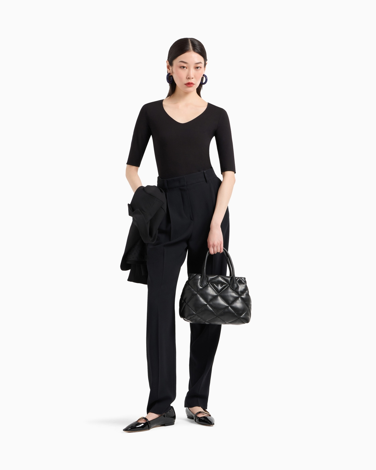 Viscose stretch jersey V-neck jumper with three-quarter length sleeves - 2
