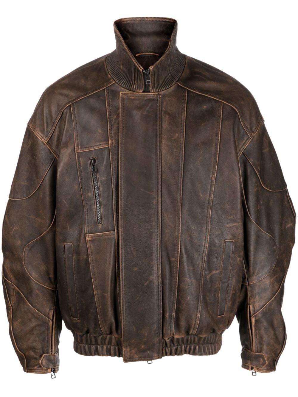 high-neck leather jacket - 1