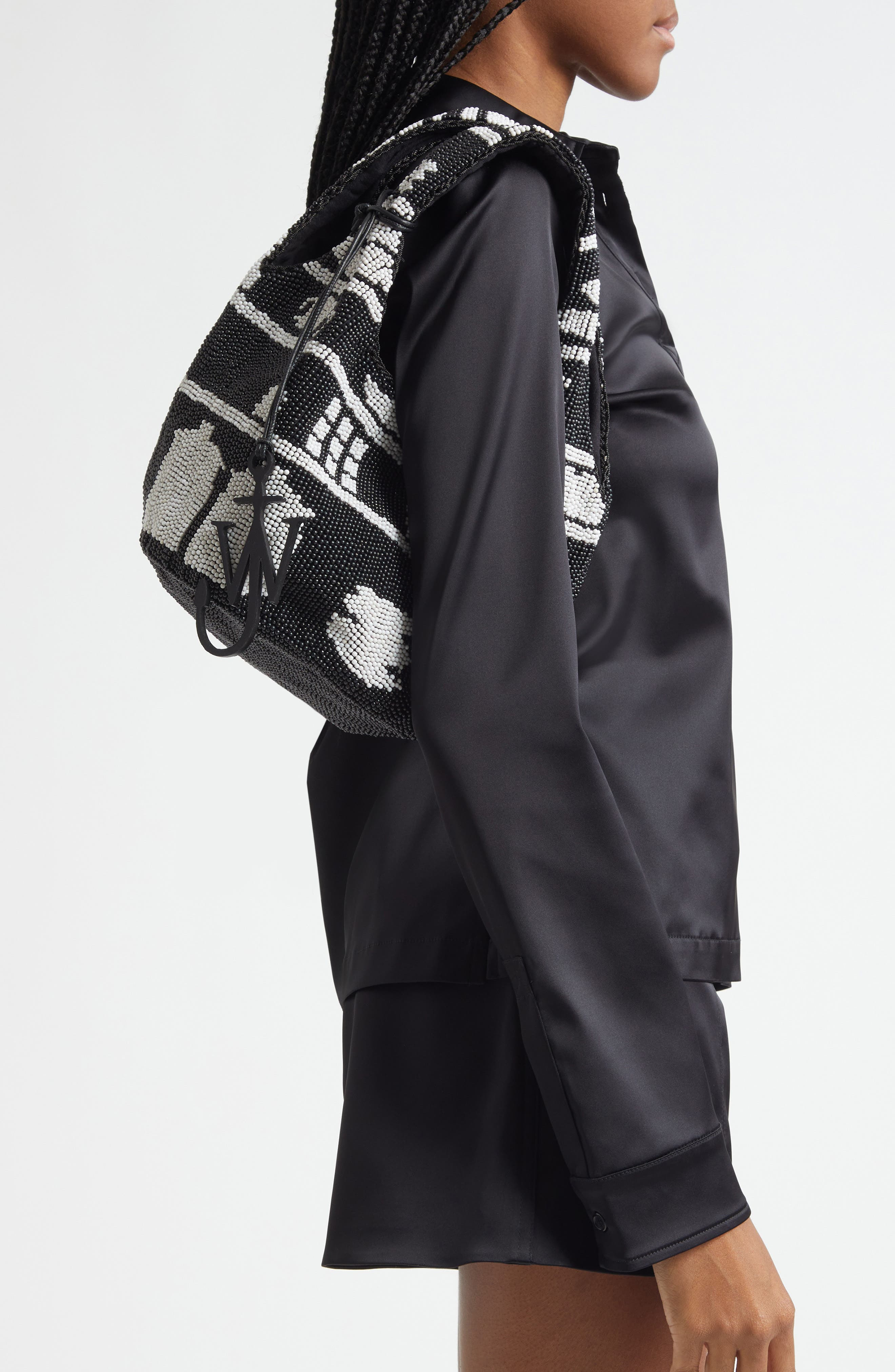 JW Anderson Mini Beaded Shopper Bag in Black/White at Nordstrom - 2