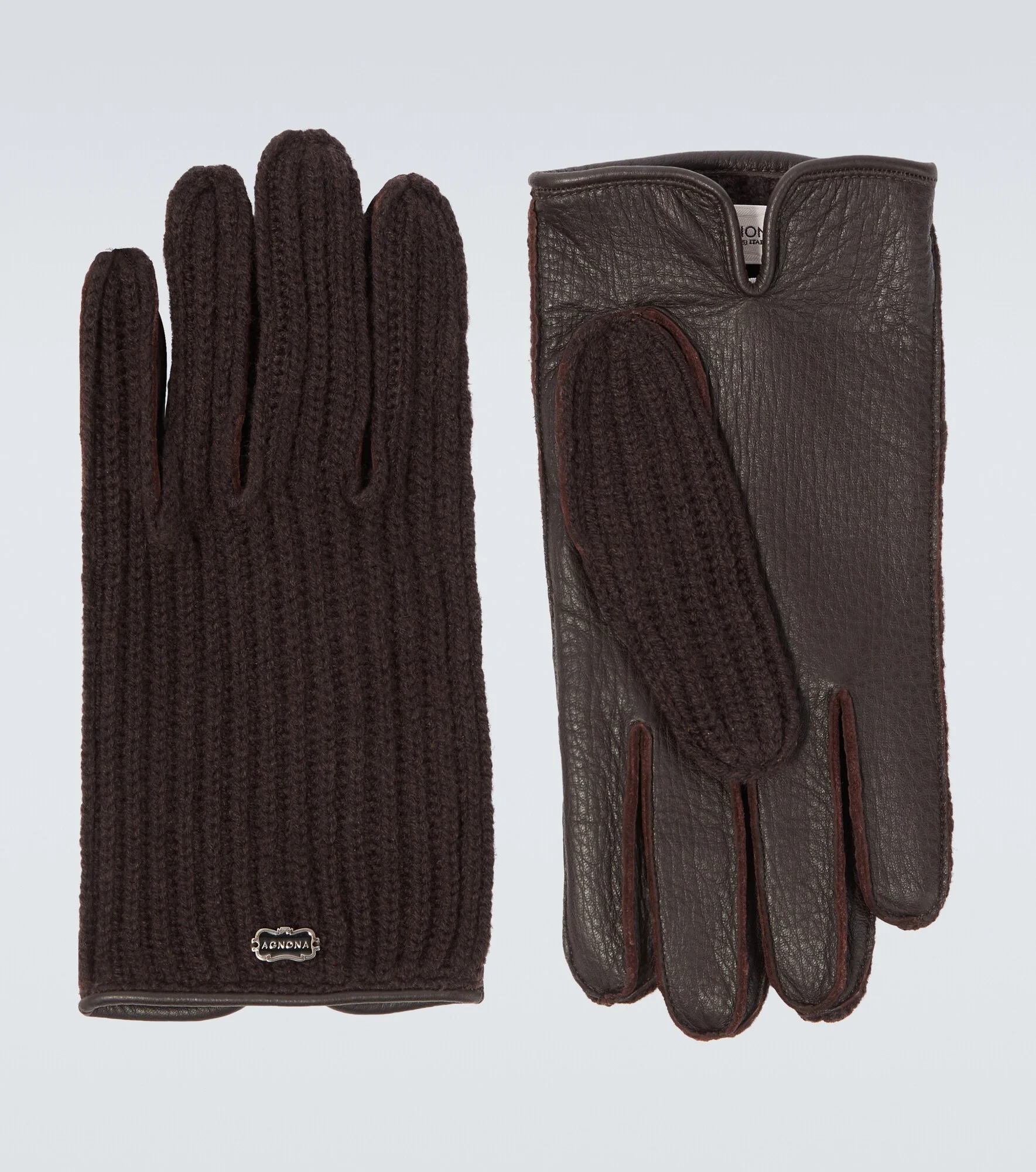 Ribbed-knit cashmere and leather gloves - 1