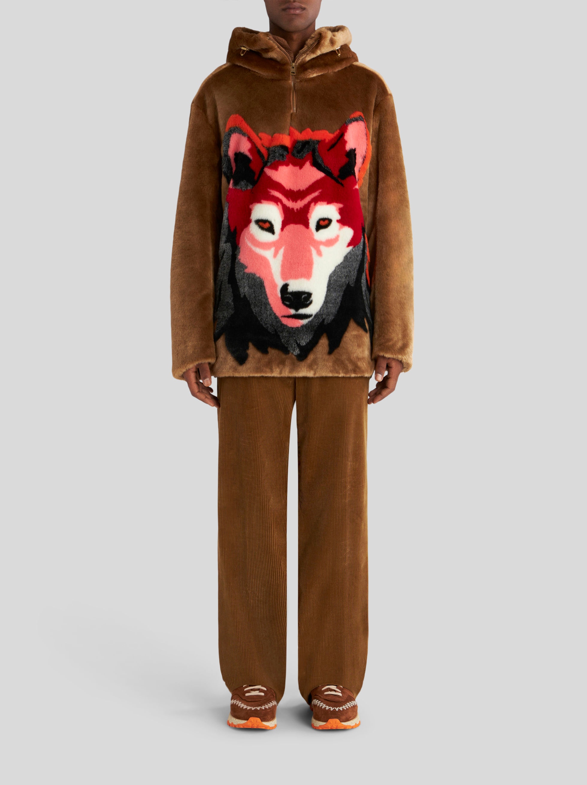 HOODED JACKET WITH JACQUARD INTARSIA WOLF - 3