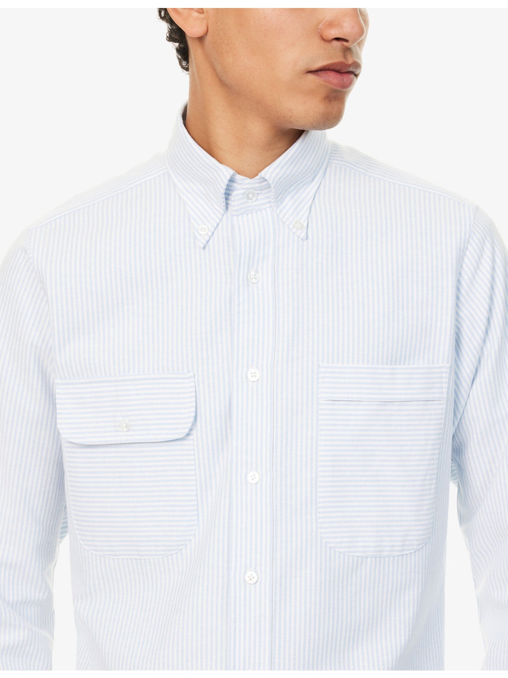 Stripe-Print Long Sleeve Cotton Oxford Shirt - 5