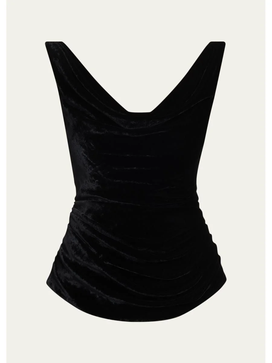 Crushed Velvet Draped Sleeveless Top - 1