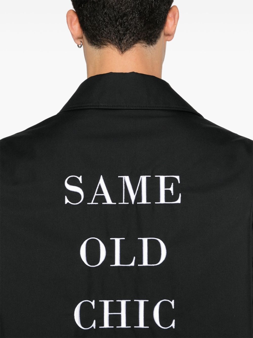 slogan-embroidered coat - 5