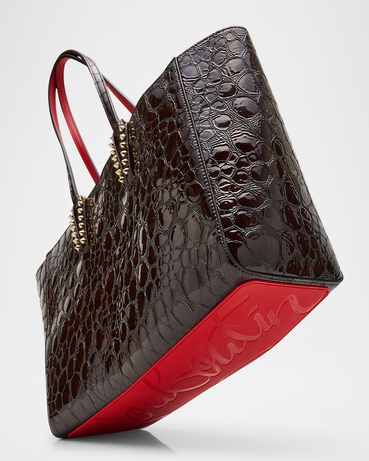 Cabata Small Tote Bag in Glossy Croc-Embossed Leather - 5