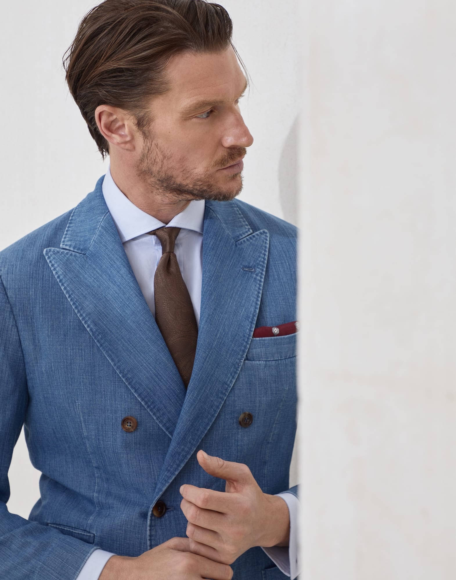Lightweight old denim deconstructed one-and-a-half breasted blazer with patch pockets - 3