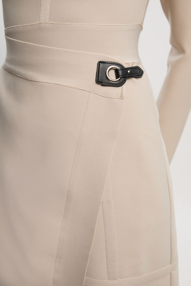 Tall Figure Form Bandage Asymmetric Long Sleeve Knit Midi Dress 3