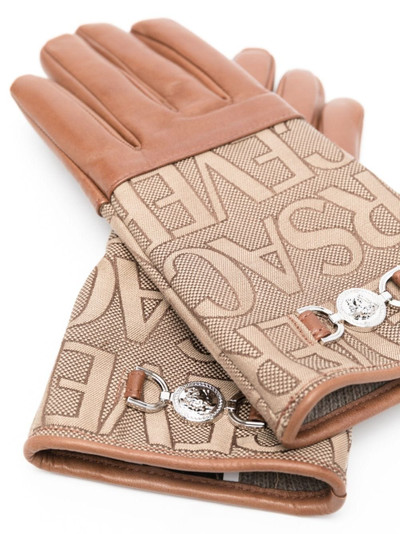 VERSACE logo-print leather gloves outlook
