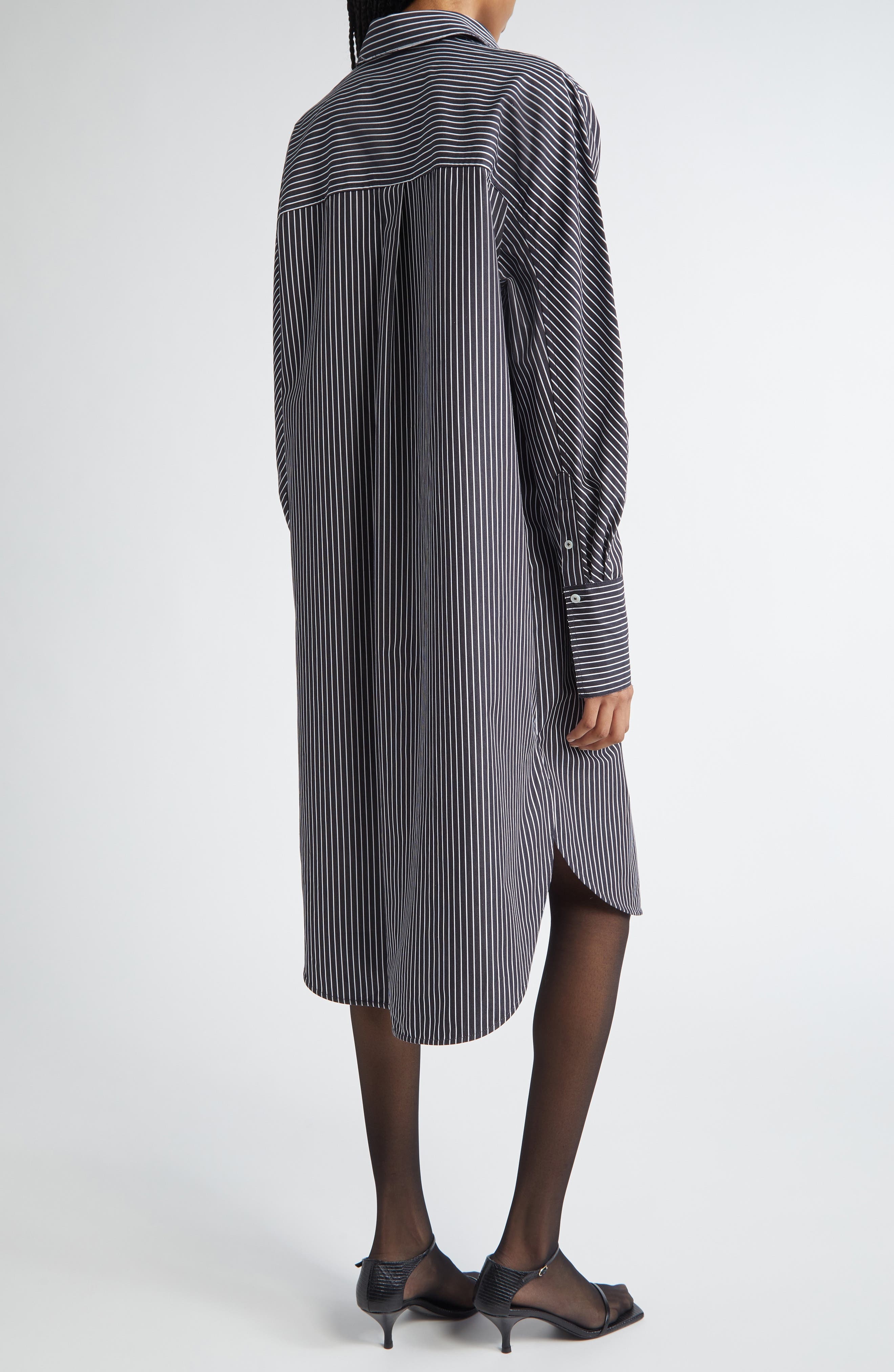 TOTEME Stripe Oversize Long Sleeve Organic Cotton Poplin Shirtdress in Black/White at Nordstrom - 2