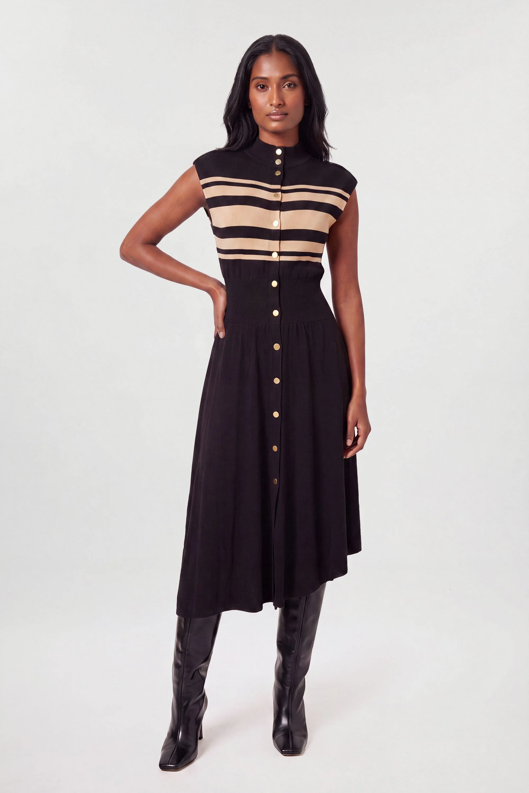 Viscose Blend Knitted Sleeveless Midi Dress - 1