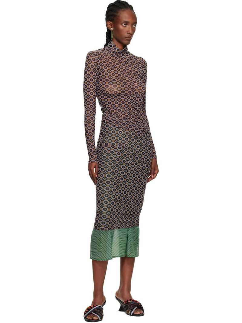 Dries Van Noten Brown & Green Transparent Mesh Midi Skirt outlook