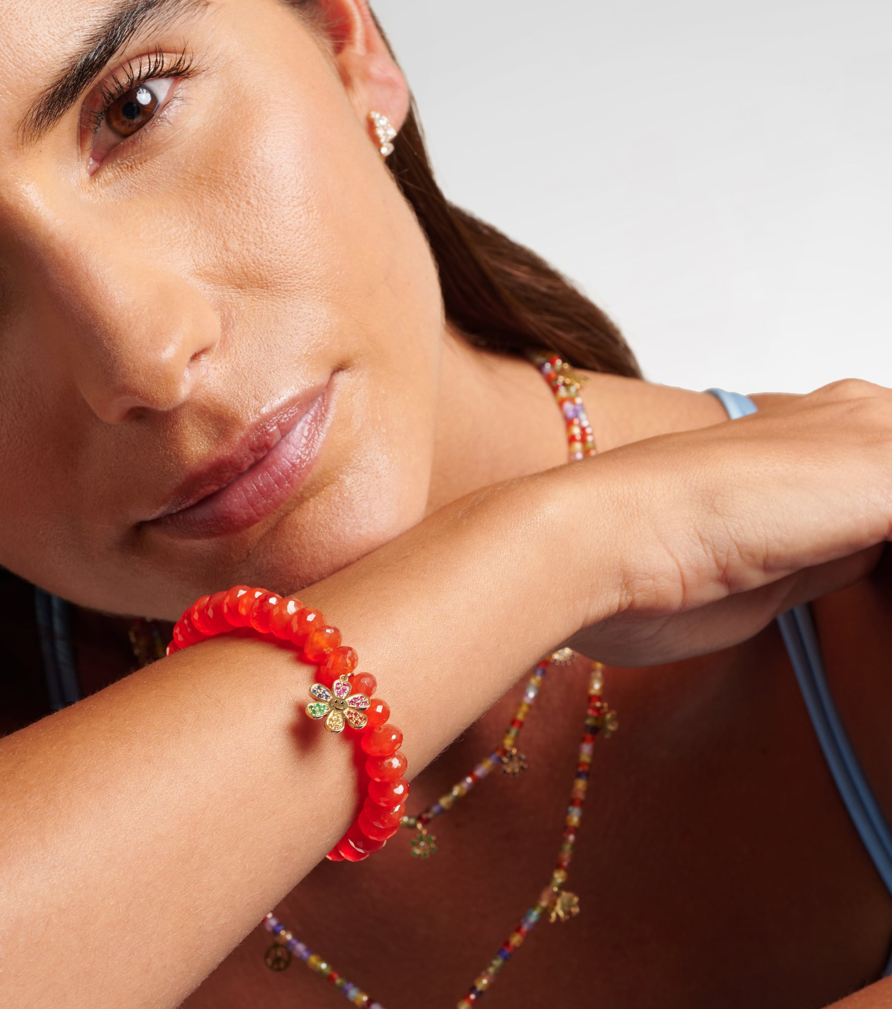 Daisy 14kt gold and carnelian beaded bracelet - 3