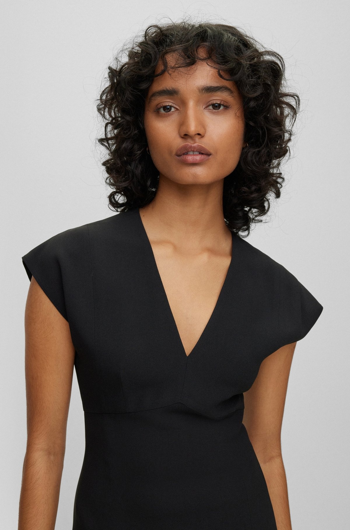 SLIM-FIT V-NECK DRESS WITH CAP SLEEVES - 5