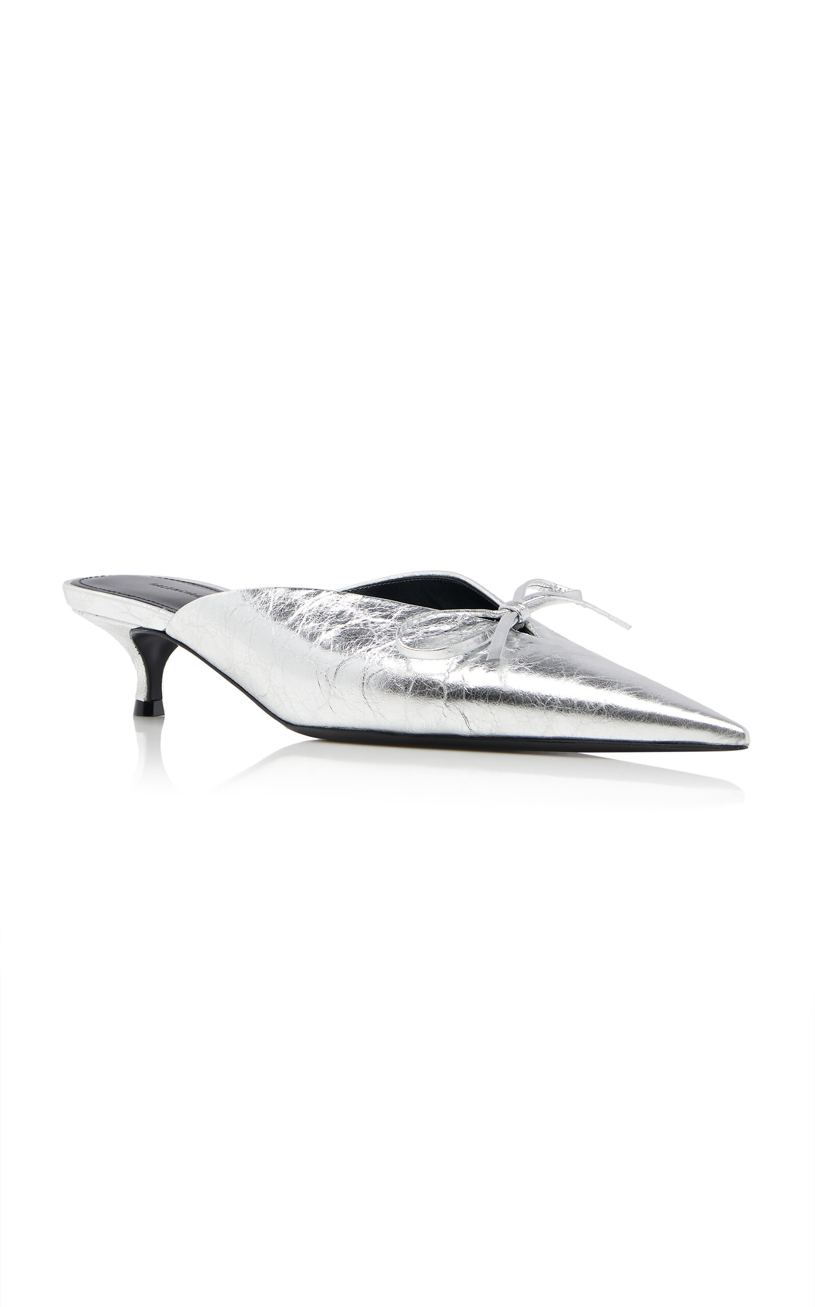 Knife Bow-Detailed Metallic Leather Mules silver - 5