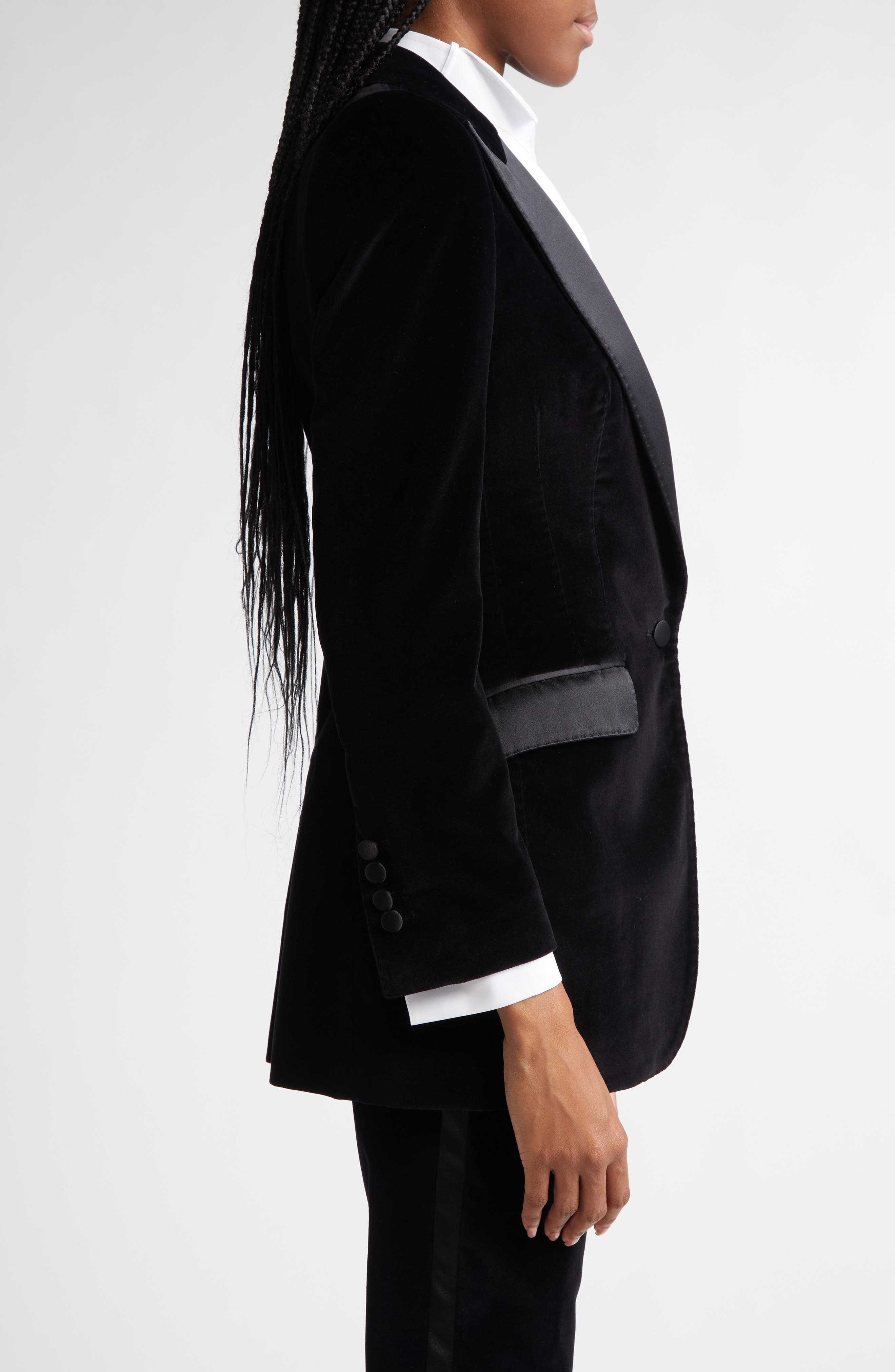 Dolce&Gabbana Turlington Velveteen & Satin Blazer in N0000 Nero at Nordstrom - 4