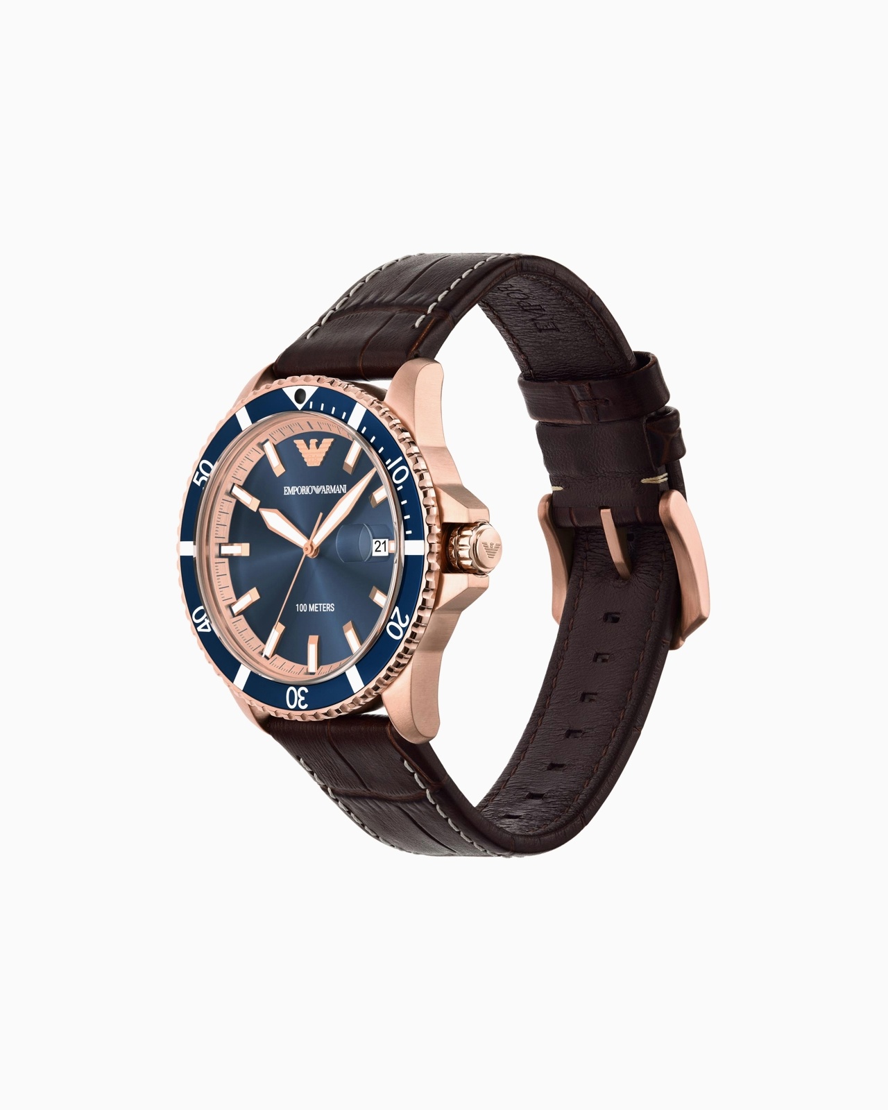 THREE-HAND DATE BROWN LEATHER WATCH - 2