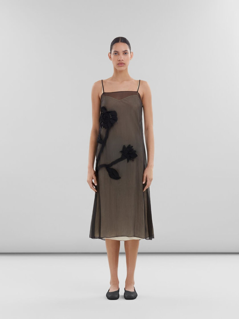 Marni BLACK CREPON SLIP DRESS WITH FLOWER APPLIQUÉS outlook