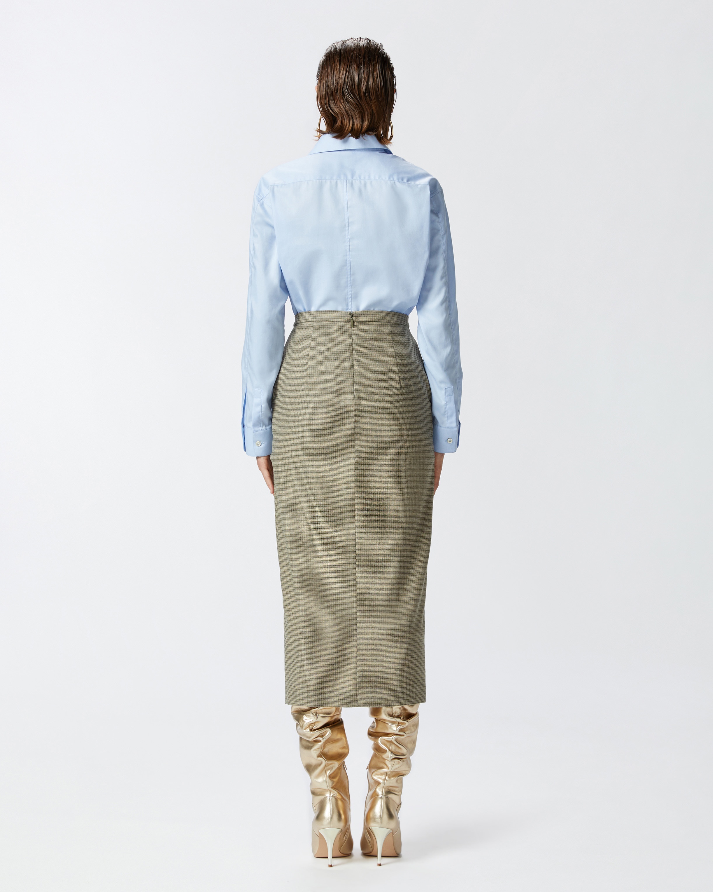 CHECK MIDI SKIRT WITH FRONT SLIT - 4