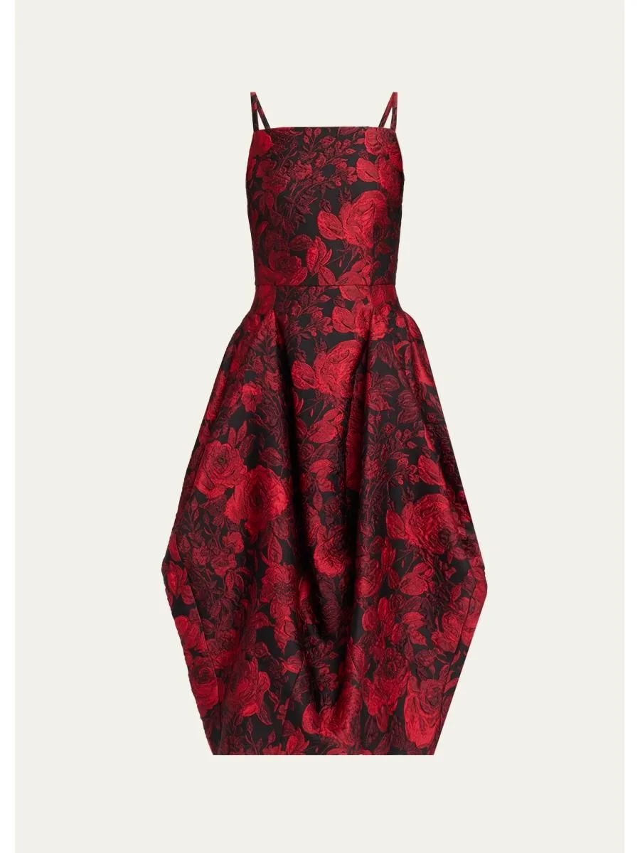 Rose Jacquard Balloon Midi Dress - 1