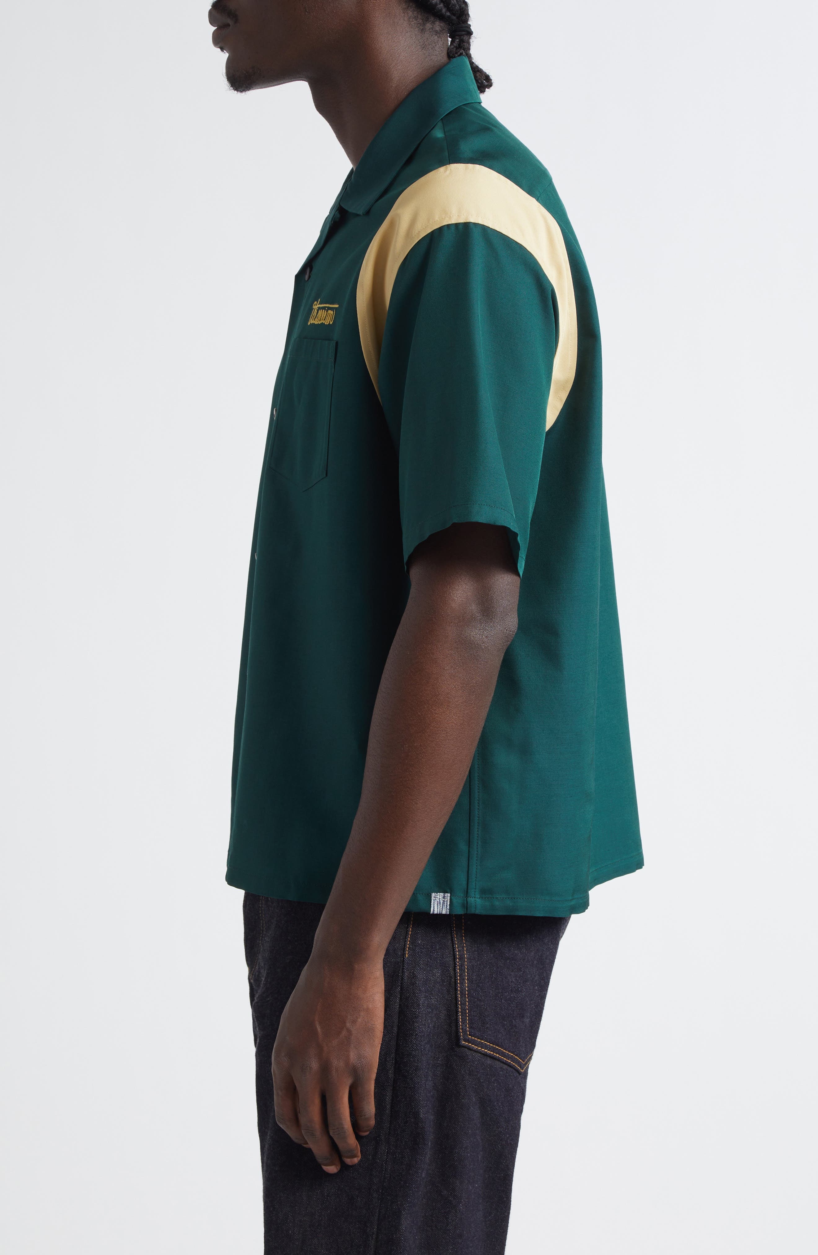 VISVIM Douglas Short Sleeve Shirt in Green at Nordstrom - 4