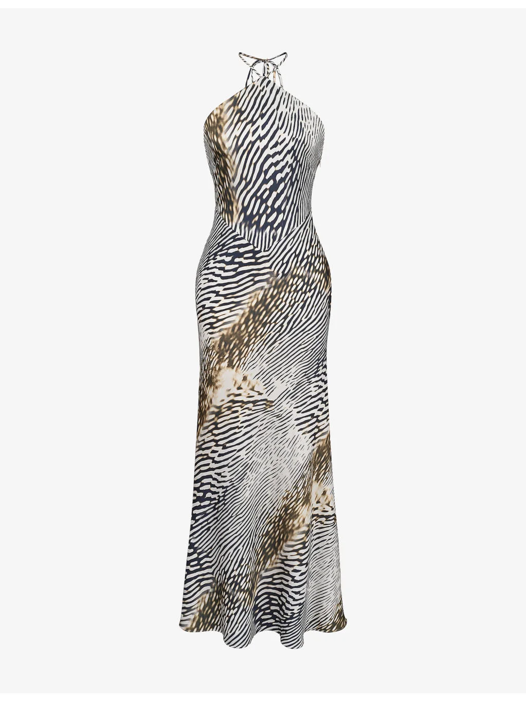 Luna Halter-Neck Graphic-Print Satin Maxi Dress - 1
