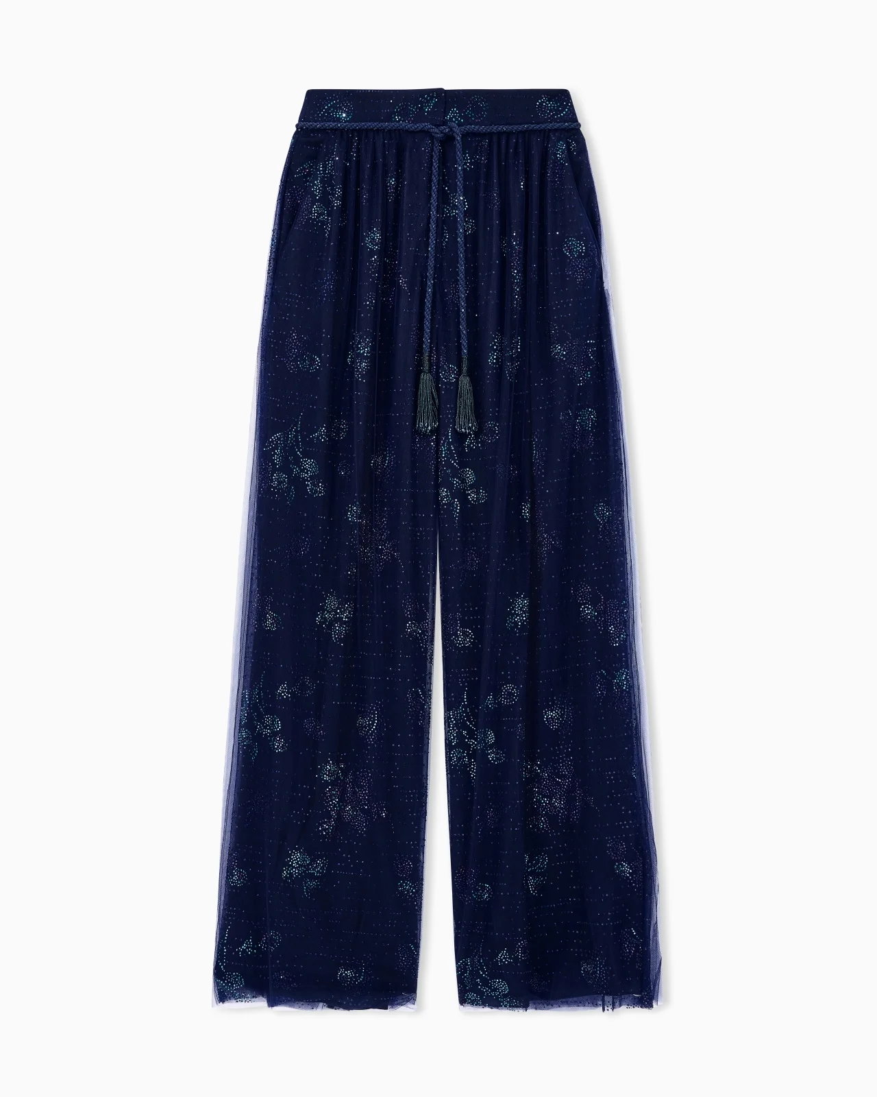 WIDE-LEG TULLE TROUSERS WITH RHINESTONES - 1