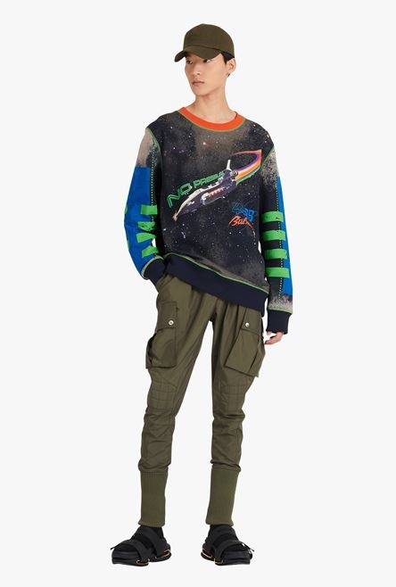 Oversized multicolor cotton sweatshirt with Balmain logo print - 2