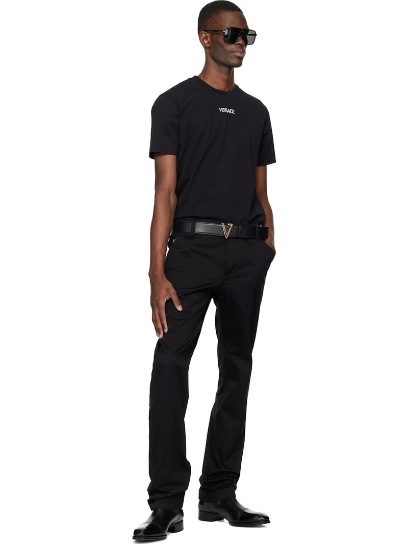 VERSACE Black Embroidered Cotton-Jersey Slim T-shirt outlook