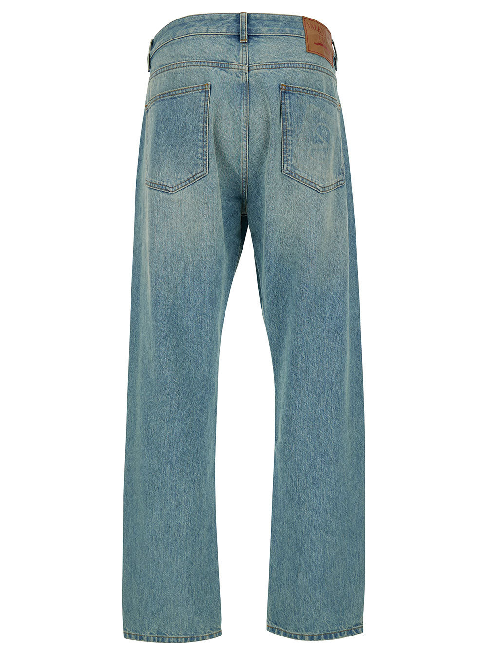 Valentino Men Light Blue Oversized Jeans With Logo Patch In Denim Man - 2