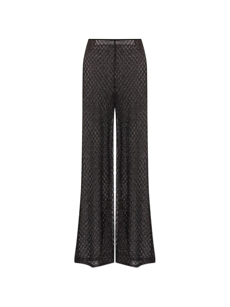 metallic-effect open-knit trousers 1