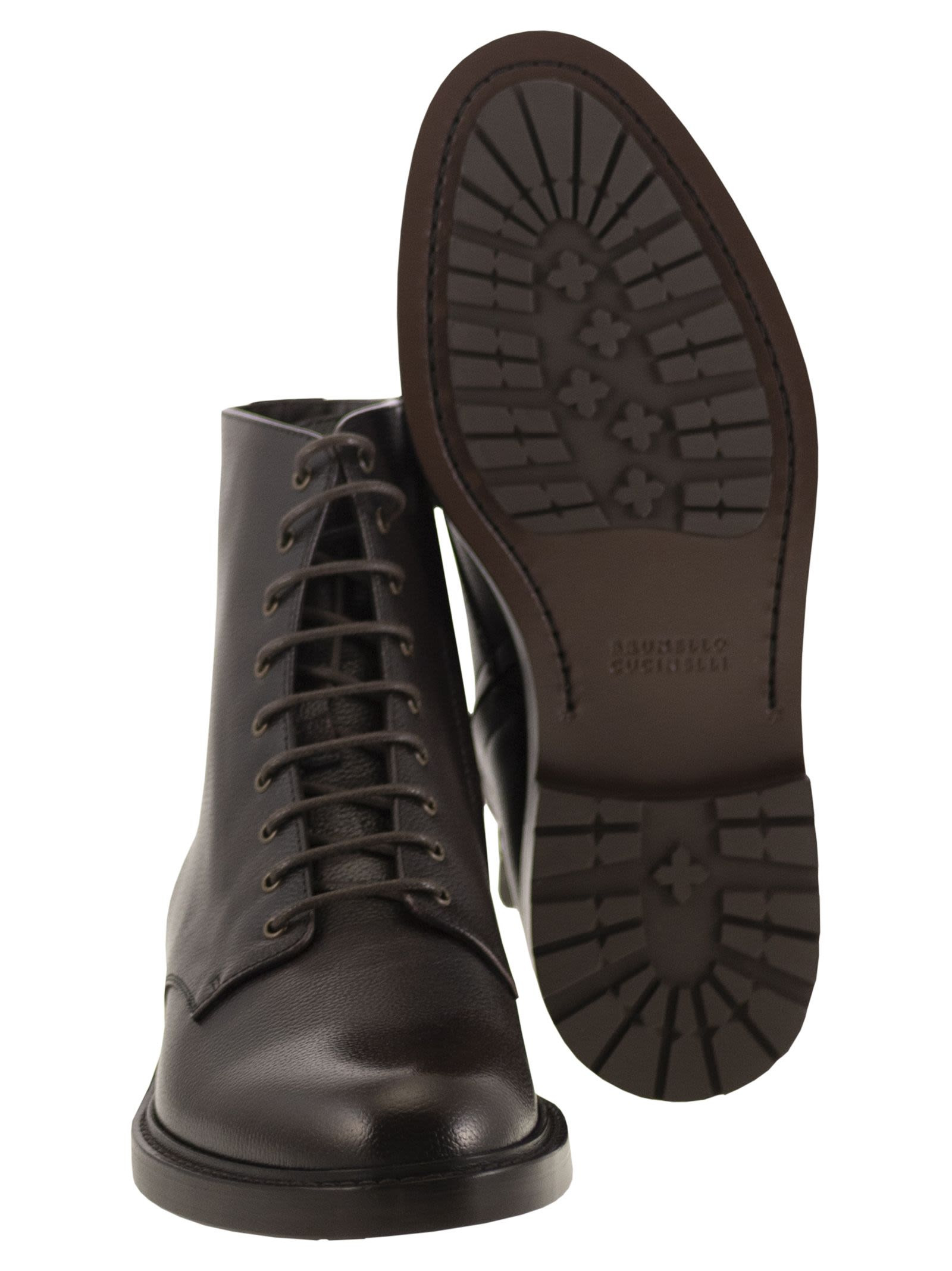 Brunello Cucinelli Men Hammered Leather Ankle Boots - 5