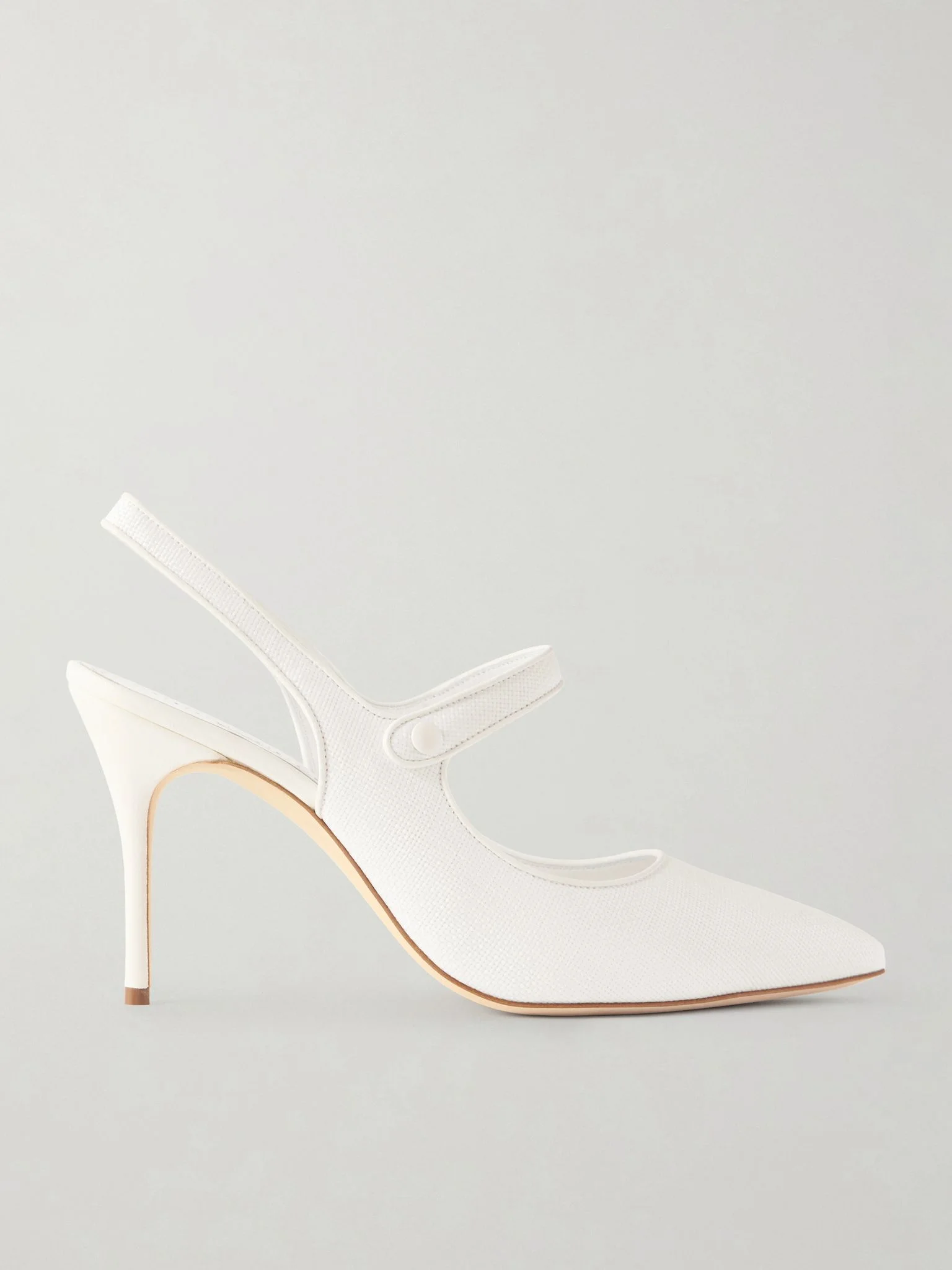 Camparisli 90 leather-trimmed raffia Mary Jane slingback pumps White - 1
