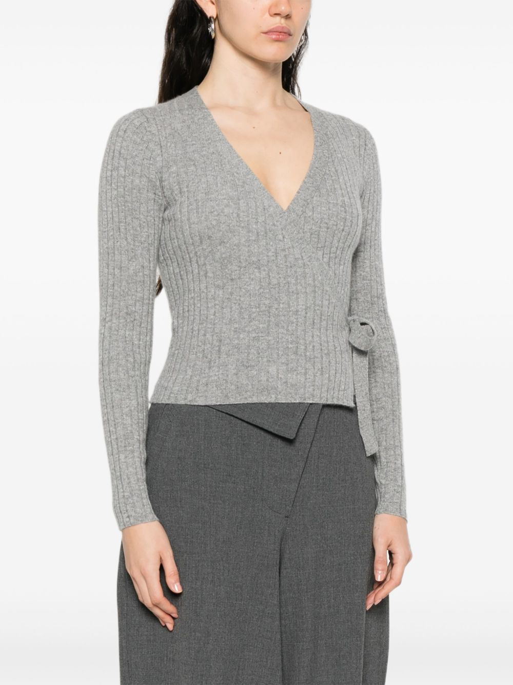 ribbed self-tie cardigan - 3