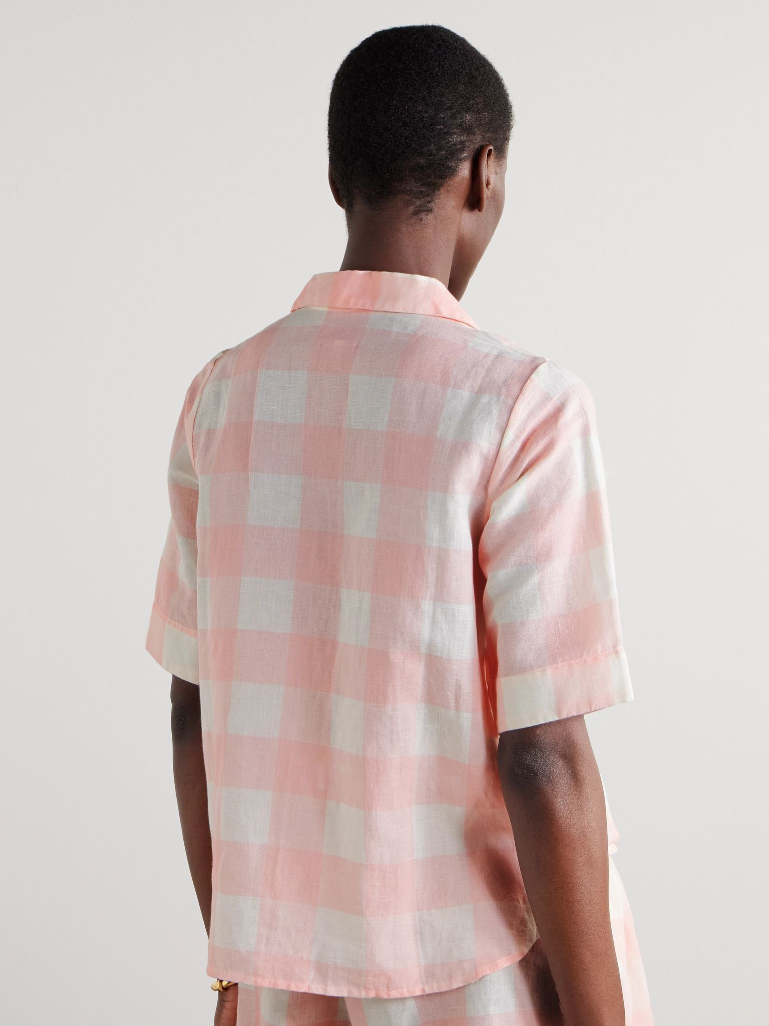 Zouk checked linen and cotton-blend shirt Pink - 3