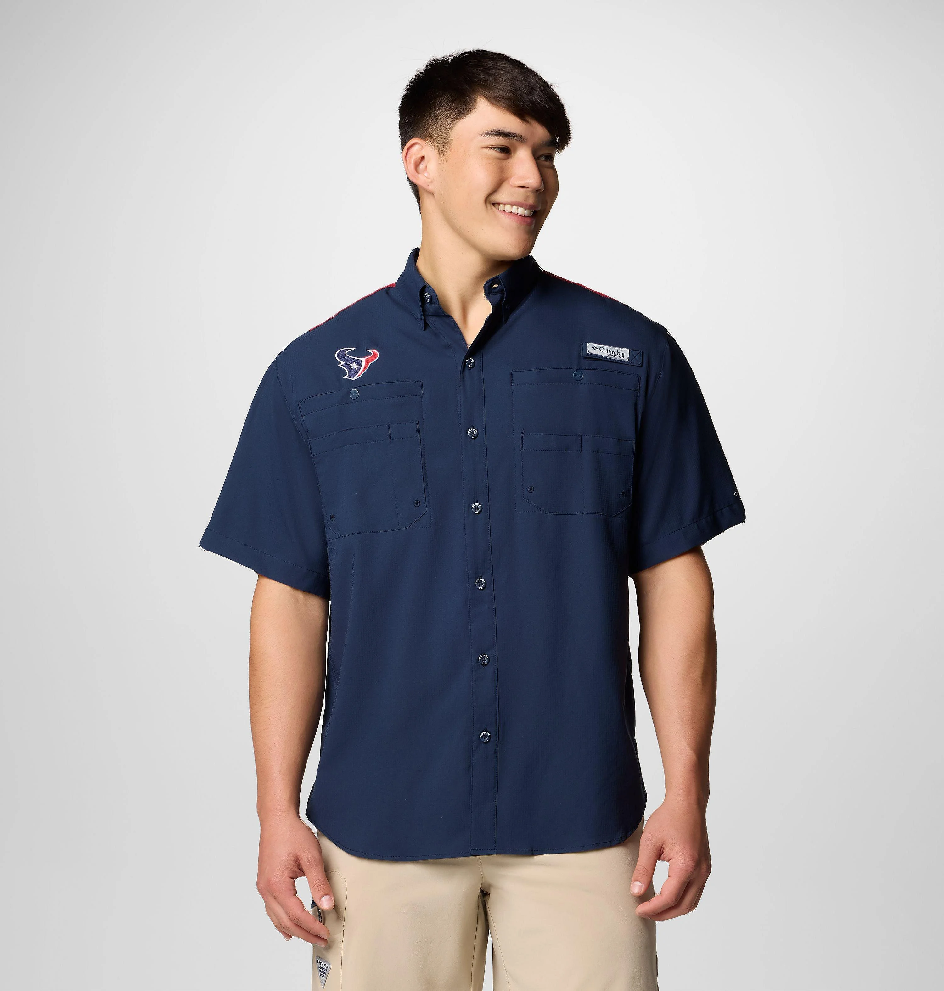 Men's PFG Tamiami Colorblocked Short Sleeve Shirt - Houston Texans - 1