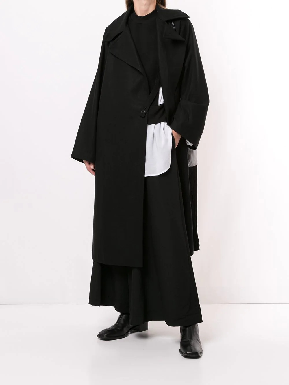 off-centre fastening long coat - 2